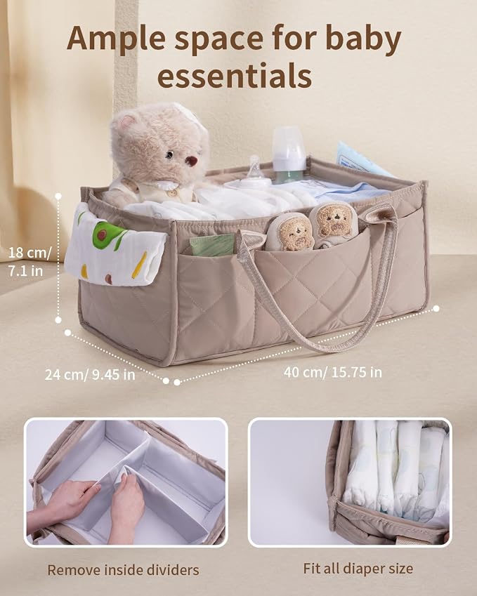 CEI-CEI Baby Diaper Caddy Organizer with Handle, Large Portable Nursery Storage Basket for Newborn Essentials, Changing Table and Car Organizer, Gift for Baby Shower