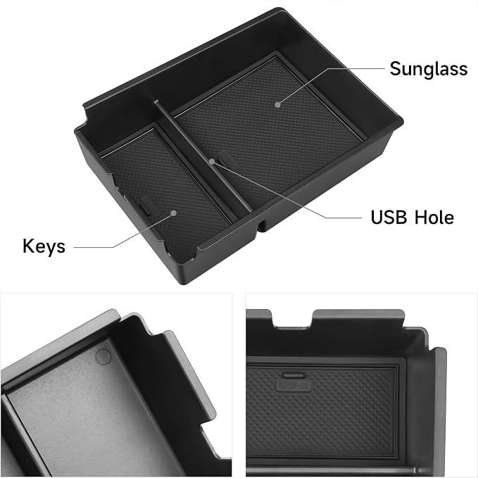 Center Console Organizer Compatible with Kia Sportage NQ5 2026 2025 2024 2023 Accessories 5 Gen Black ABS Plastic Material Armrest Secondary Storage Box