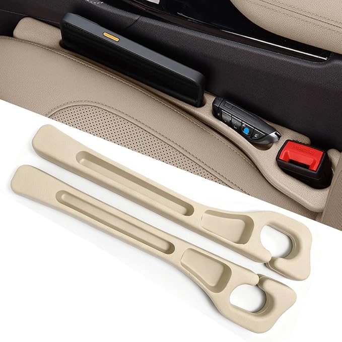 Car Seat Gap Filler Organizer of 2 – Universal Car Gap Seat Filler with Storage Pockets, No Drop Seat Guard for Phones, Keys & Cards, Car Accessories for Most Cars Trucks SUVs(Beige)