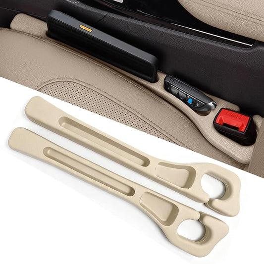 Car Seat Gap Filler Organizer of 2 – Universal Car Gap Seat Filler with Storage Pockets, No Drop Seat Guard for Phones, Keys & Cards, Car Accessories for Most Cars Trucks SUVs(Beige)