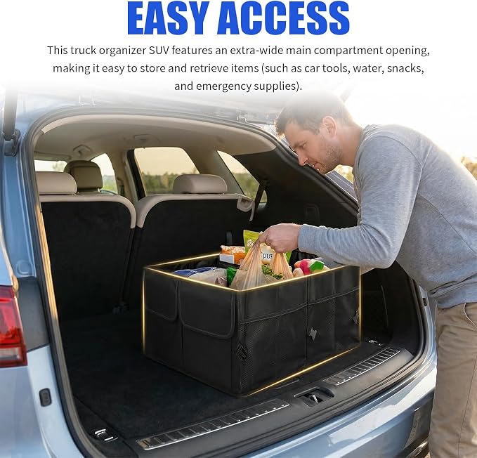 Collapsible Car Trunk Organizer, High-Capacity Trunk Organizer for SUV with Multiple Compartments, Universal Car Storage Organizers as Cars Storage Box for SUVs, Trucks