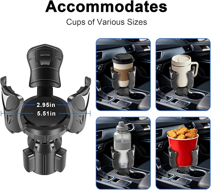 Car Cup Holder Expander, Large Cup Holder Adapter for Car | Water Bottle Holder Extender, Adjustable Drink Holder for Car Fits Yeti, Hydro Flask 24/32oz, Black