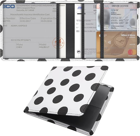 LumiMokki Car Registration and Insurance Holder, Leather Registration and Insurance Card Holder, Vehicle Glove Box Organizer - For Documents, Cards, License (Polka dots)
