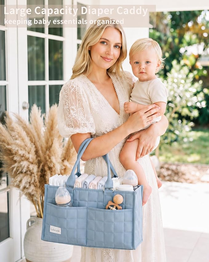 Baby Diaper Caddy Organizer, Portable Nursery Storage Basket with Handle for Newborn Boy or Girl, Gift for Baby Shower Essentials, Registry Must Have Bag, Caddie Car Organizer, Blue