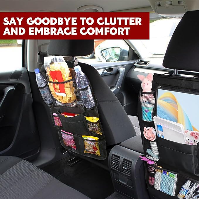 2PCS Car Backseat Organizer, Car Organizers and Storage, Kick Mats Back Seat Protector with Touch Screen Tablet Holder, Road Trip Storage Essentials Car Storage Pocket for Car And Truck (2PCS)