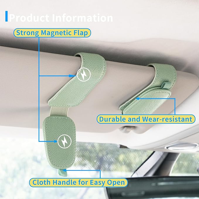 Yuoyar 2 Packs Magnetic Sunglass Holder for Car Visor (Green) | Magnetic Interior Car Accessories