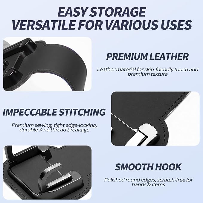 2 Packs Headrest Hooks for Car, Hidden Twinhook Leather & Metal Car Purse Holders, Universal for BMW X5 X3 X1 X7 Accessories, Seat Back Storage Organizer Hanger for Purse Bag Phones(Black)