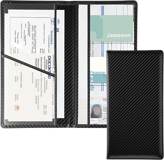 JUSTTOP 1Pack Car Registration and Insurance Holder,Car Document Holder for Cards License with Magnetic Shut,Vehicle Glove Box Car Organizer for Documents, Cards, License(Carbon Fiber Black)