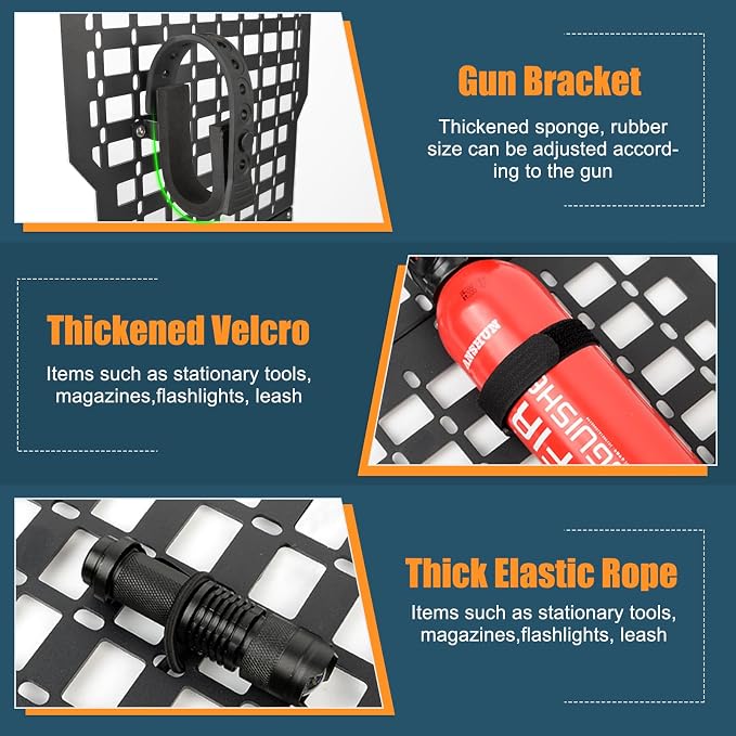 Rigid Molle Panels For Vehicles Truck Mount Rack Panel Tactical Seat Back Organizer Adjustable Versatile Panel (Molle Panels w/gun rack mount)