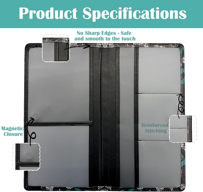 Car Registration and Insurance Holder with Magnetic Closure, Universal Document Organizer for License, Insurance Cards & Glove Box Storage (Leopard-Green and Silver)