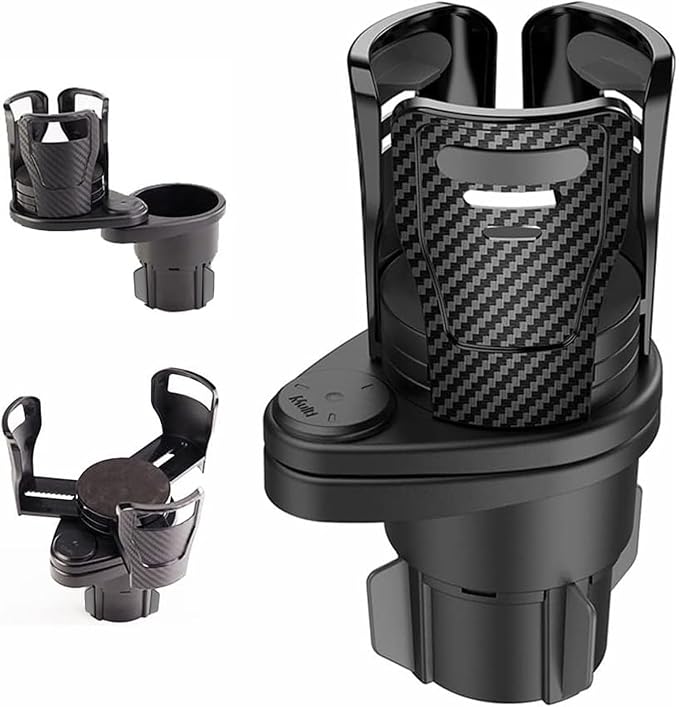 Car Cup Holder Expander, Adjustable Expandable Dual Cup Holder Adapter for Car, Universal Drink Holder for Water Bottles Coffee Mugs Cans, 2.9"-5.9", Black
