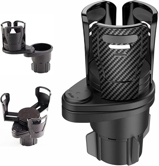 Car Cup Holder Expander, Adjustable Expandable Dual Cup Holder Adapter for Car, Universal Drink Holder for Water Bottles Coffee Mugs Cans, 2.9"-5.9", Black