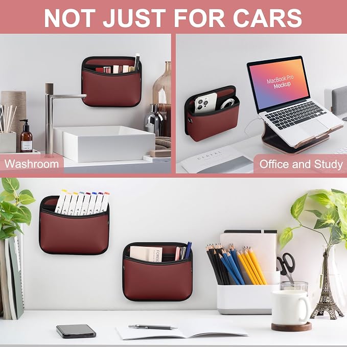 Accmor Universal Car Side Pocket Organizer, PU Leather Pouch for Car Seat, Door, Window, Console, Cards Trash Cell Phone Sunglasses Holder, Car Accessories, Red