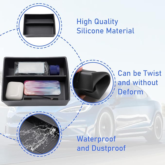 Jaronx Compatible with Tesla Model S/X Console Organizer 2021-2026, Refresh Center Console Storage for Model X/S Plaid/Long Range, Silicone Organizers Tray for Tesla X/S Accessories