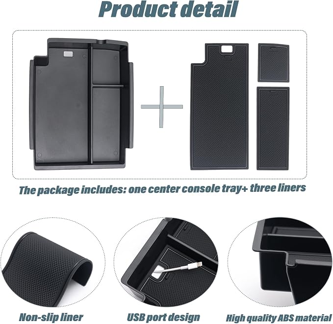 JKCOVER Center Console Full Organizer Tray Compatible with Toyota 4Runner 2010-2020 2021 2022 2023 2024 Accessories,Insert Armrest Box Secondary Storage ABS Black Materials
