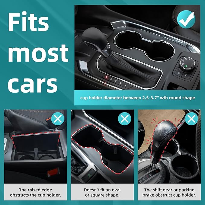 TYKOR Car Cup Holder Expander Adapter, Extender for Car with Offset Base | Compatible with Yeti 14/24/36oz, Owala 12/24/40oz, Other Large Water Bottles and Mugs in 3.2"-4.0"