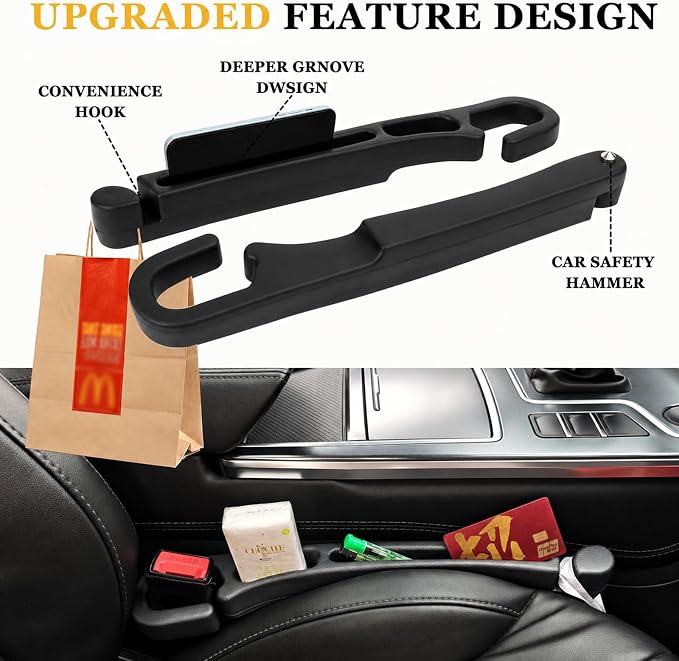 2 PCS Car Seat Gap Filler Compatible with Honda CR-V, HR-V, Pilot, Passport Accessories, Seat Gap Organizer with Emergency Glass Breaker & 1 Sunglasses Holder, Black