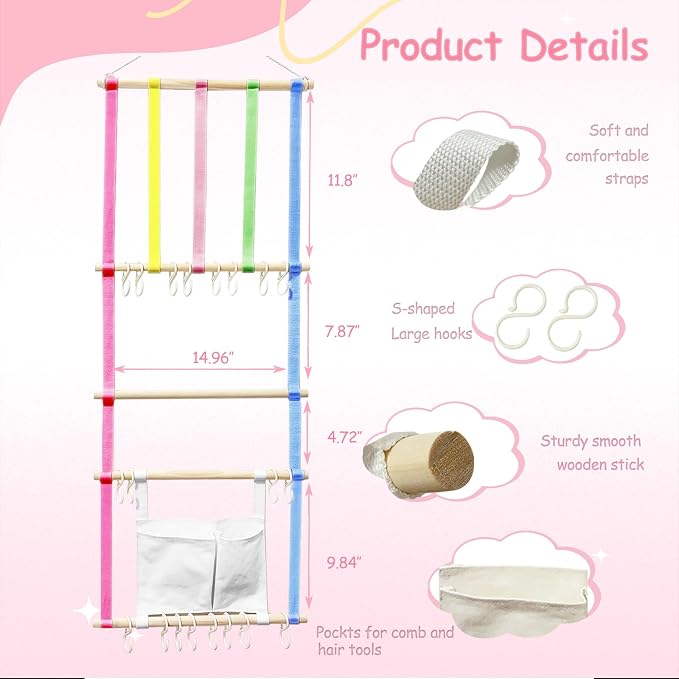 Bow Holder Organizer for Girls Hair Bows, Baby Headband Organizer Hair Accessories Storage Wall Hanging Decor for Toddler Girls Room