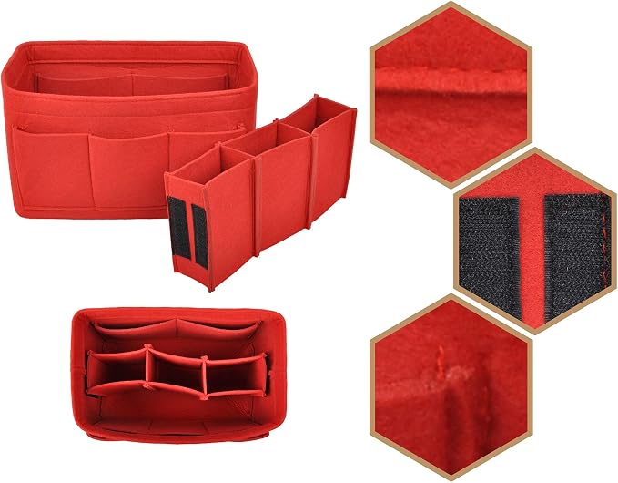 Vercord Felt Purse Organizer Handbag Insert Liner Shaper Bag in Bags for Speedy Neverfull Tote Red Small