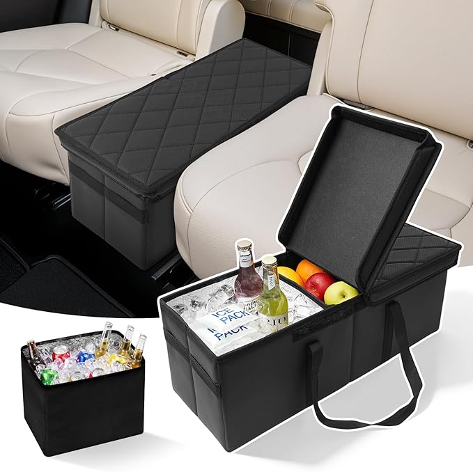 Car Seat Organizer for Kia Telluride 2020-2026 w/Built-In Cooler Bag, Telluride Second Car Console Organizer w/Non-Slip Strips, Foldable Backseat Organize for Dog Toys Kids Snacks Travel Storage Box
