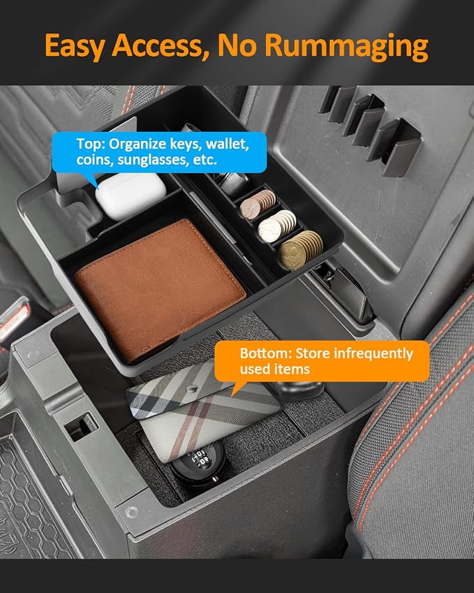 CDEFG 2022 2023 Ni*ssan Frontier SR5, SR5 S, SV, Midnight Edition, Pro-X and Pro-4X Center Console Organizer Tray Armrest Storage Box Insert (red)