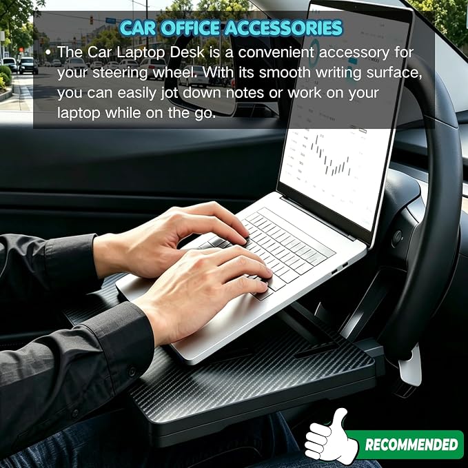 2-in-1 Car Steering Wheel Desk & Seat Gap Organizer Tray | Carbon Fiber Finish, Foldable Adjustable, Multi-use for Laptop Work, Eating and Storage, Gifts for Truck/ Tesla or SUV Owners