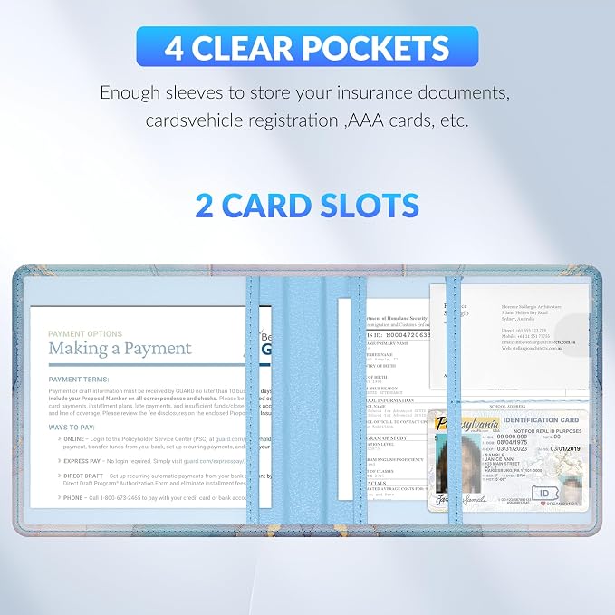 Car Registration and Insurance Card Holder，Vehicle Glove Box Car Organizer，Accessories Case for Storing Driving Licences, Cards, Documents