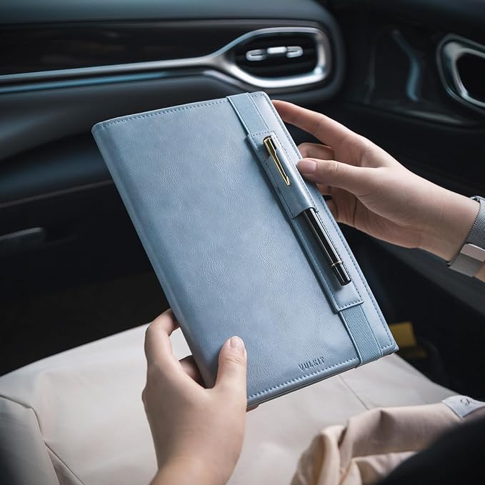 VULKIT Car Registration and Insurance Card Holder Vehicle Glove Box Organizer Leather Tri-fold Design for Car Keys, ID Holder, Essential Documents Blue