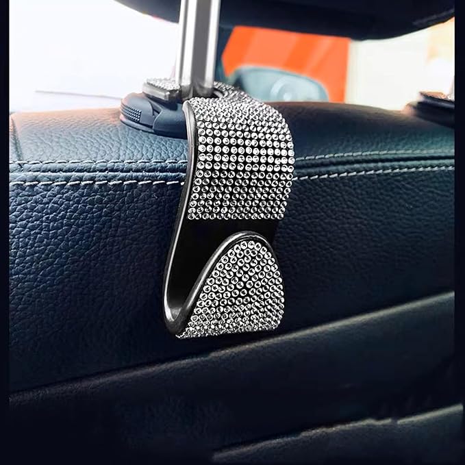 10 Pcs Bling Car Interior Accessories - Universal Headrest Hooks, Start Button Rings, Coasters and Cup Holder Inserts