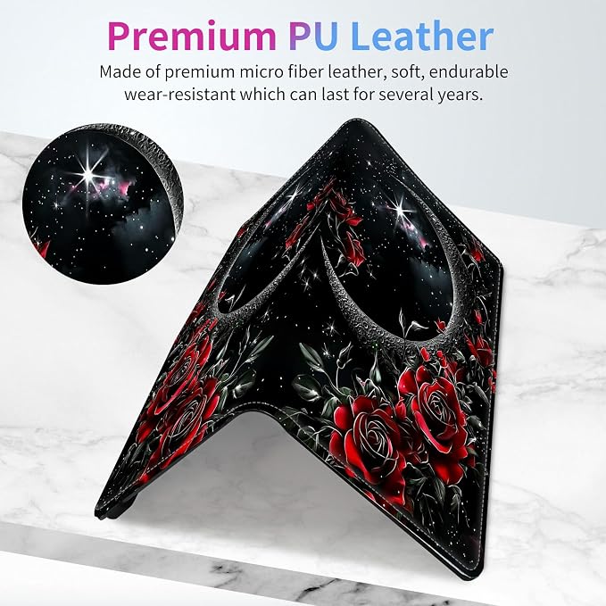 Car Registration and Insurance Holder,Leather Insurance License and Registration Card Holder for Car Glove Box, Auto Truck Document Holder Organizer for Men Women-Moon with Red Rose Flower