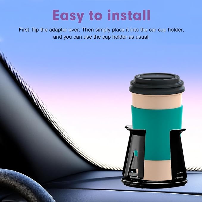 2 PCS Car Slim Can Cup Holder Adapters, Cup Holder Expander with Adaptive Clamping Arm, Anti-shake & Anti-slip Drink Holder Insert for Fixing Beverage Bottle (Black)