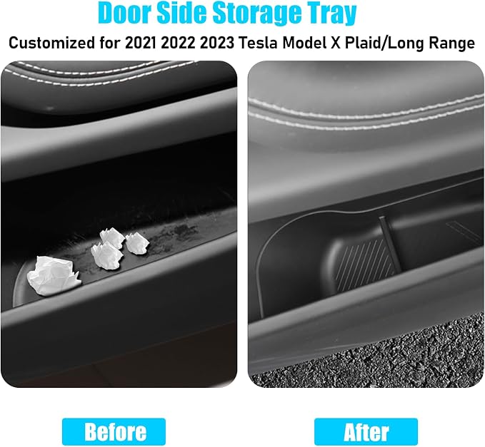 Jaronx Compatible with 2021-2026 Tesla Model X Door Side Storage Box, 2PCS TPE Front door Pockets Inserts Organizer Tray for Model X Accessories 2021 2022 2023 2024 2025 2026