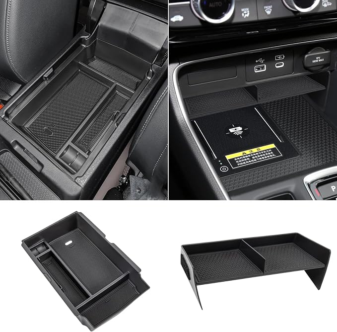 2PCS Center Console Organizer Tray and Armrest Storage Box Compatible with 2026 2025 2024 2023 Honda CRV Accessories Insert Secondary Storage Box with ABS Material