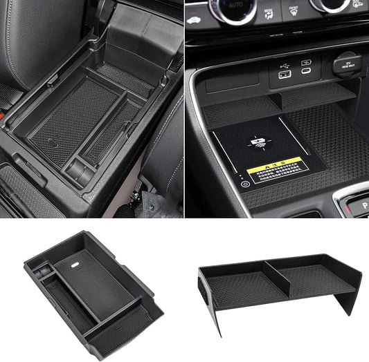 2PCS Center Console Organizer Tray and Armrest Storage Box Compatible with 2026 2025 2024 2023 Honda CRV Accessories Insert Secondary Storage Box with ABS Material