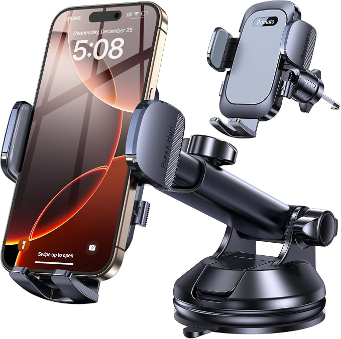 Romuto Phone Holders for Your Car Phone Holder Mount【2026 Strongest Suction】 Cell Phone Mount for Car Dash Windshield Vent Automobile Accessory Car Dashboard Sticky Pad Truck Stand for iPhone Samsung