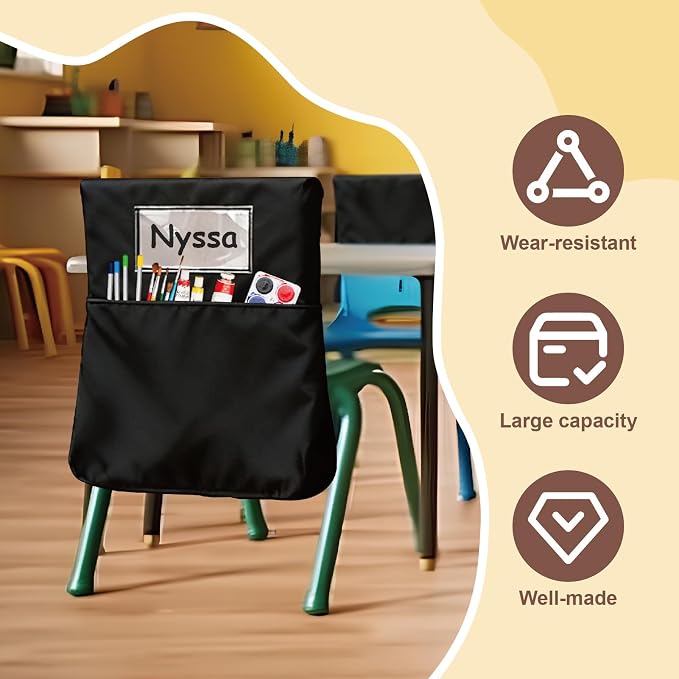 24 Pack 19.5 x 16.5 Inch Student Chair Pockets For Classrooms,Seat Sacks Organizer For K-2 Students To Storage,Chair Back Buddy Pocket With Name Tag Slot, Classroom Must Haves