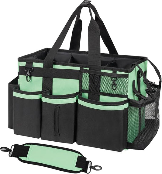 SCAVATA Wearable Cleaning Caddy, Cleaning Caddy Supplies Organizer with Handle & Shoulder Straps for Housekeepers, Under Sink & Car Cleaning Tool Organizers Bag with 4 Foldable Divider (MintGreen)