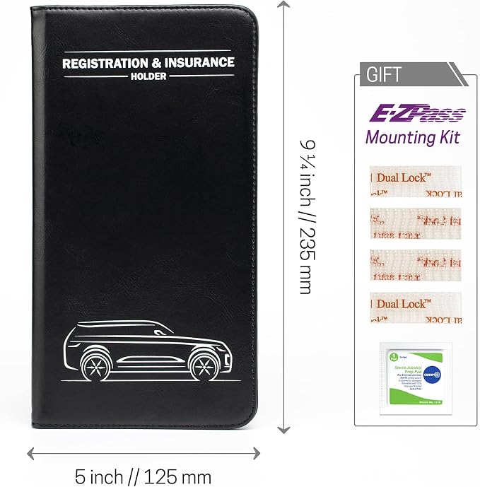 CANOPUS Car Registration & Insurance Holder, Vehicle Glove Box Organizer and Document Holder, Wallet for Auto - Includes 2 Sets of EZ Pass Strips, SUV