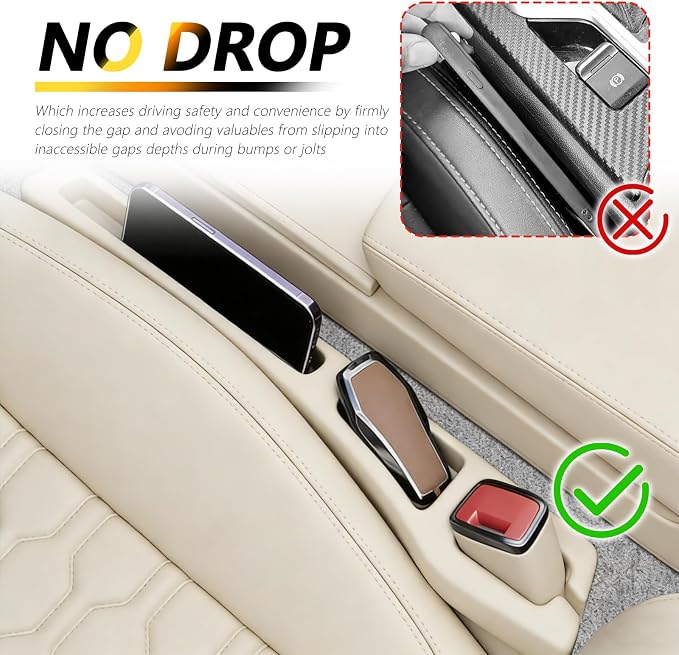 Junecarp 2PCS 2-in-1 Car Seat Gap Filler Organizer with Storage Slots,No Drop Car Gap Seat Filler for Storing Items,Universal in Between Cars Seats Catcher Cars Interior Accessories (Beige)