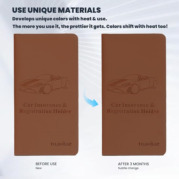 TILDOSAC Car Registration & Insurance Card Holder Leather Auto Glove Box Organizer Document Wallet with Magnetic Shut