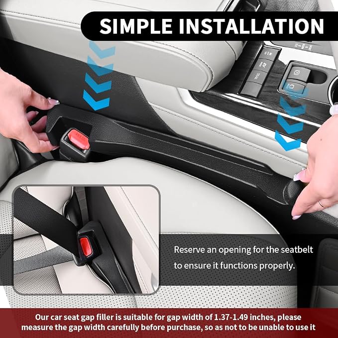 Turcee 2PCS Car Seat Gap Filler Organizer with Storage Slot & Hook,Car Seat Gap Filler Strip for Filling Gaps,Universal & Double-Sided Use Cars Seats Gaps Plug Cars Interior Accessories