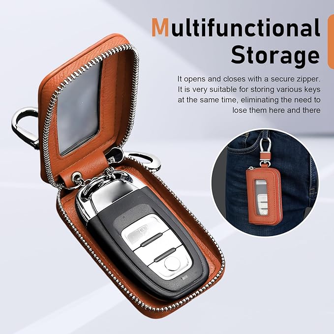 1PC Car Key Fob Case, Leather Car Key Holder for Purse, Automotive Smart Key fob Holder with Hook, for Remote Key Fob