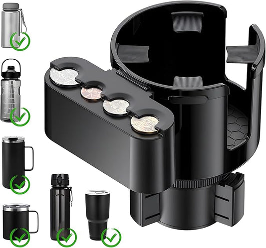 GDQ Car Cup Holder Expander - with Removable Coin Box - Adjustable Base, Universal Fit for Most Vehicles, Compatible with Yeti/Stanley Large Mugs & All Handle Cups, Automotive Interior Storage