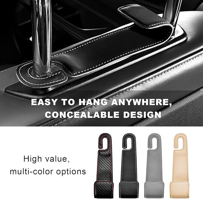 2 PCS Car Seat Headrest Hook, Microfiber Leather Purse Hooks Back Seat Storage Organizer, Auto Interior Headrest Holder for Hanging Bag Coat Grocery, Car Accessories (Carbon Fiber)