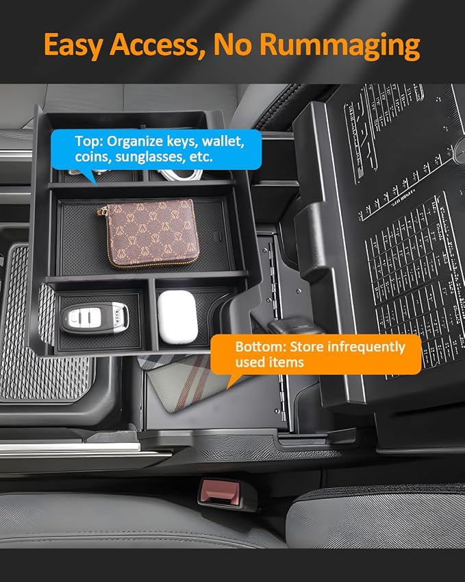 RAM 1500 2500 3500 Armrest Bottom Storage Box for 2019-2022 2023 2024 Dodge RAM1500 RAM2500 RAM3500 Accessories Center Console Organizer Arm Rest Lower Tray -Full Center Console /Bucket Seats Only