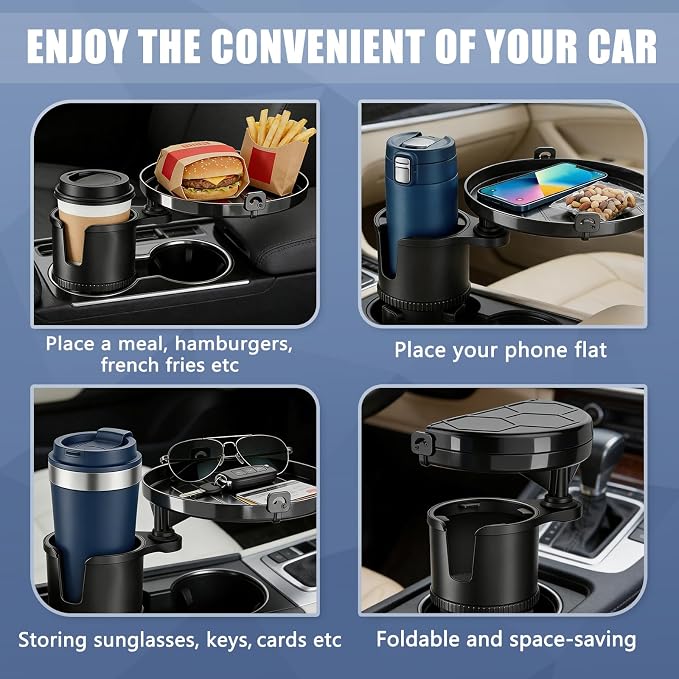SAMPUSS 2-in-1 Car Cup Holder Tray Car Food Tray Car Table Car Seat Tray | 2-in-1 function foldable and detachable function 360°rotation road trip essentials car accessories interior