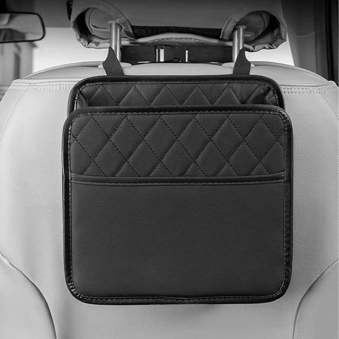 Car BaCar Back Seat Organizer, PU Leather Hanging Storage Rack with Tablet Holder & Tissue Pocket, Multi-Pocket Car Storage Bag for Rear Seat, Universal Fit for Vehicles, Black