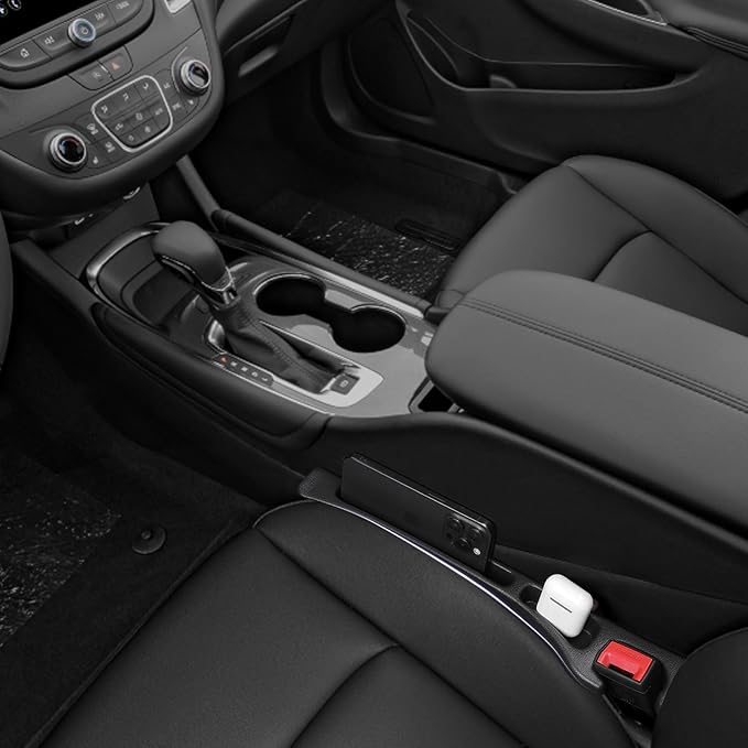 Pukonger Car Seat Gap Filler Compatible with Chevy Trax Malibu Equinox Accessories Seat Gap Plug Blocker with Storage Slot Organizer Non-Slip Car Cup Holder Coaster 2 Pack Black