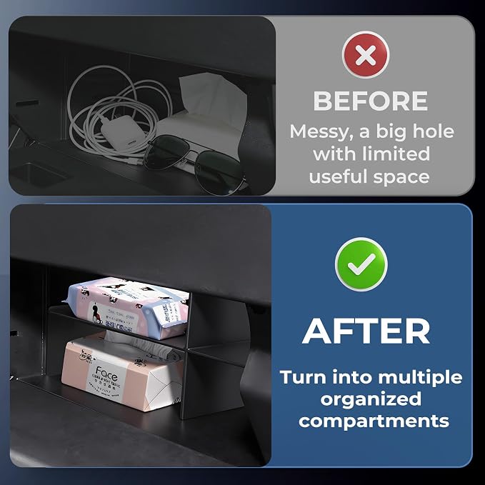 Glove Box Organizer Compatible with Toyota Tundra 2026 2025 2024 2023 2022, Interior Accessories Glove Box Compartment Insert Storage Dividers for 2022-2026 Tundra, Black