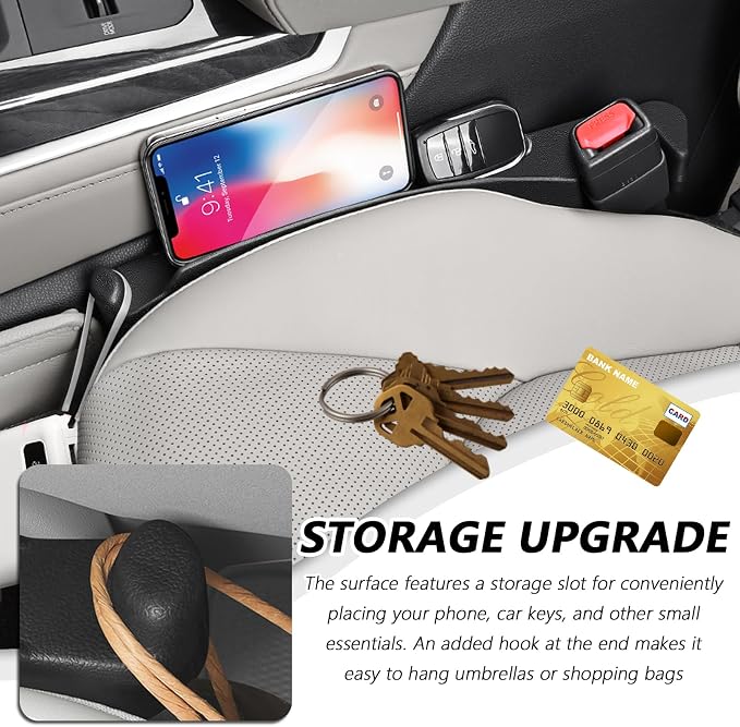 2PCS Car Seat Gap Filler Organizer,Car Seat Gap Plug with Storage Slot & Cars Hook for Phone/Keys/Umbrella,Universal in Between Cars Seats Catcher for 1.38-1.5" Gaps